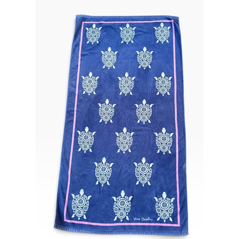 Plush Vera Bradley SEA TURTLES Navy Blue Summer Fun Beach Towel-Retired Pattern